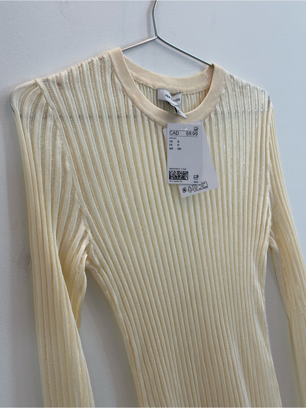 H&M Cream Ribbed Long-Sleeve Top - Picture 3 of 7